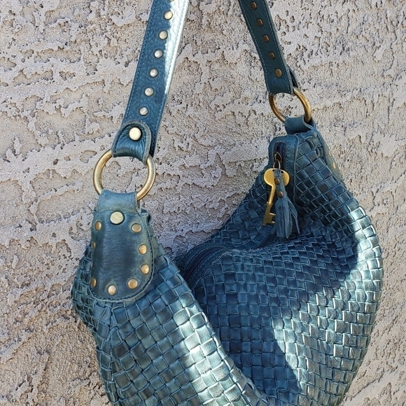 RARE FOSSIL‎ Woven Leather Hobo Bag - Picture 8 of 12